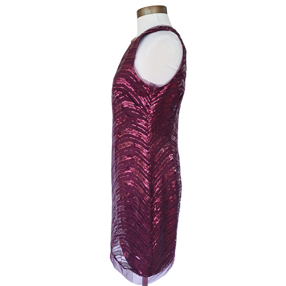 Vince Camuto Burgundy Sequin Cocktail Party Dress Size 8 Sleeveless Shift - Picture 7 of 11